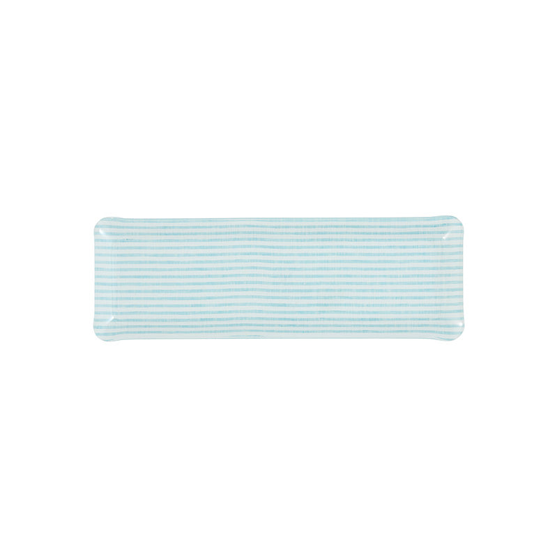 Nina Campbell Fabric Tray Oblong - Stripe Aqua and White