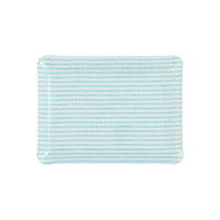 Nina Campbell Fabric Tray Small Stripe Aqua and White against a white background