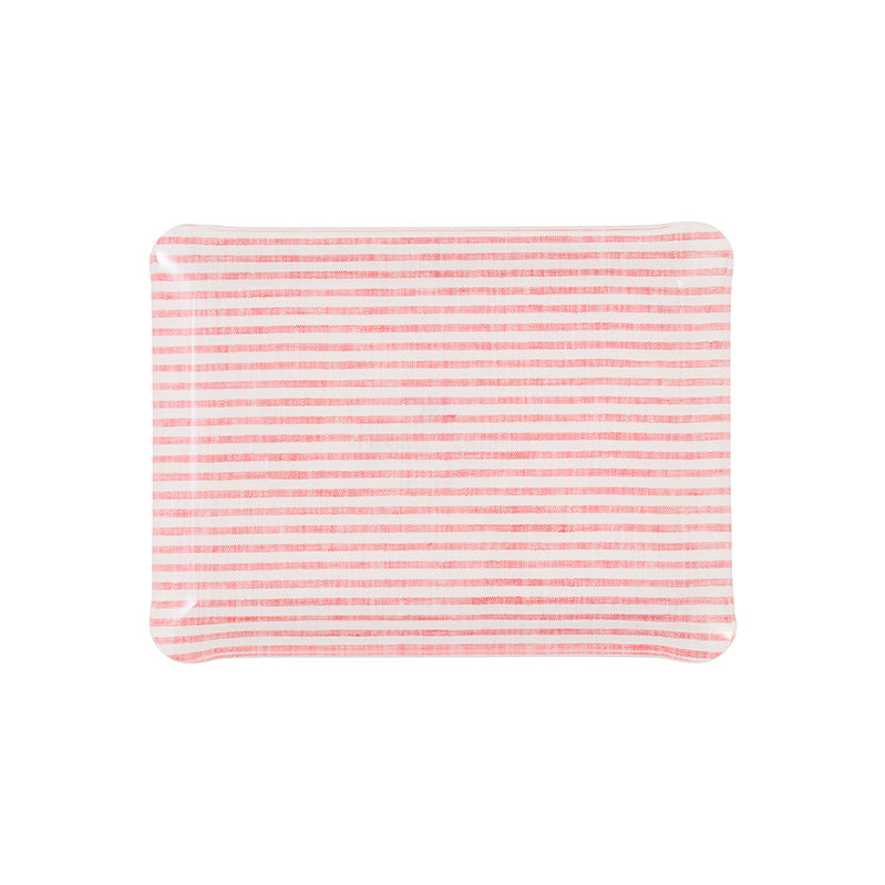 Nina Campbell Fabric Tray Small - Stripe Coral and White