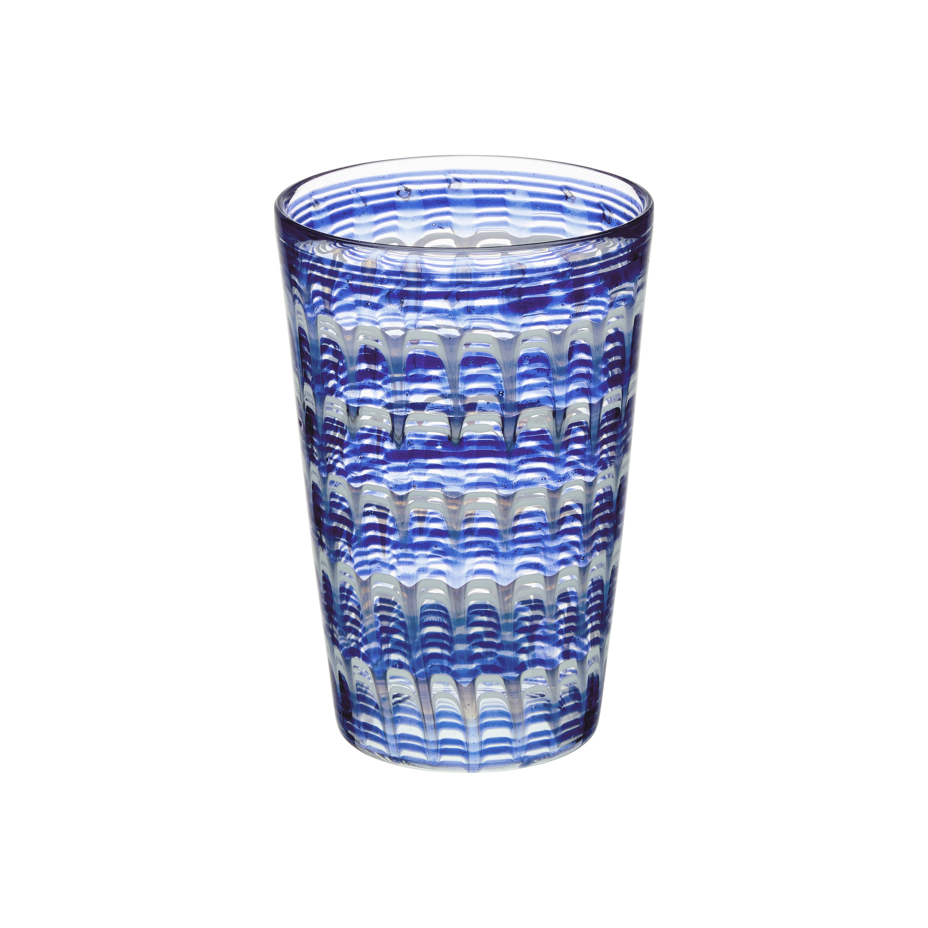 Nina Campbell Large Tumbler in Blue/white Ripples against a white background