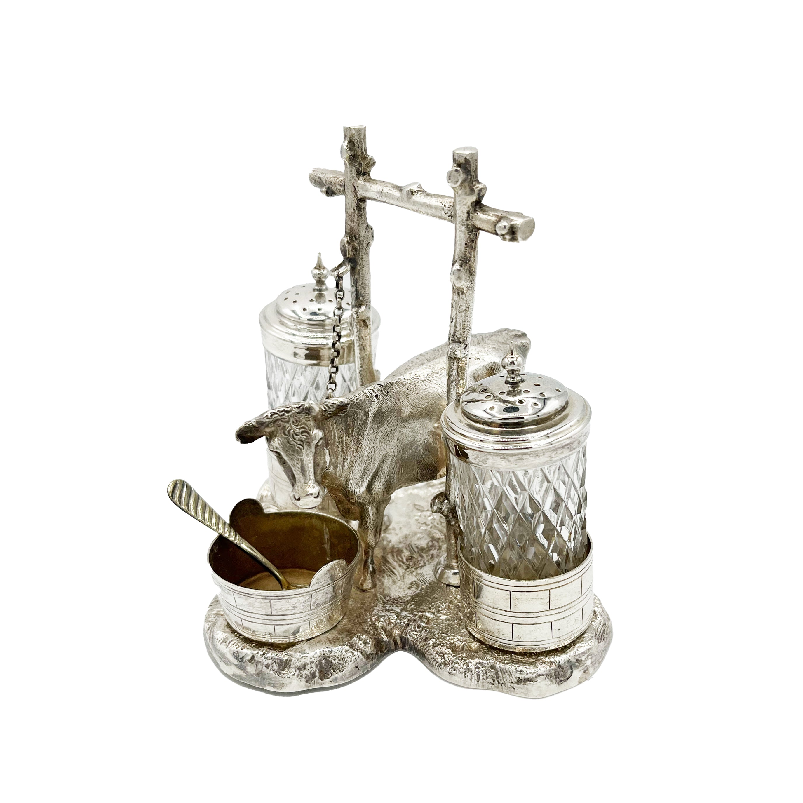 Antique Silver Cruet Set Cow Circa 1920