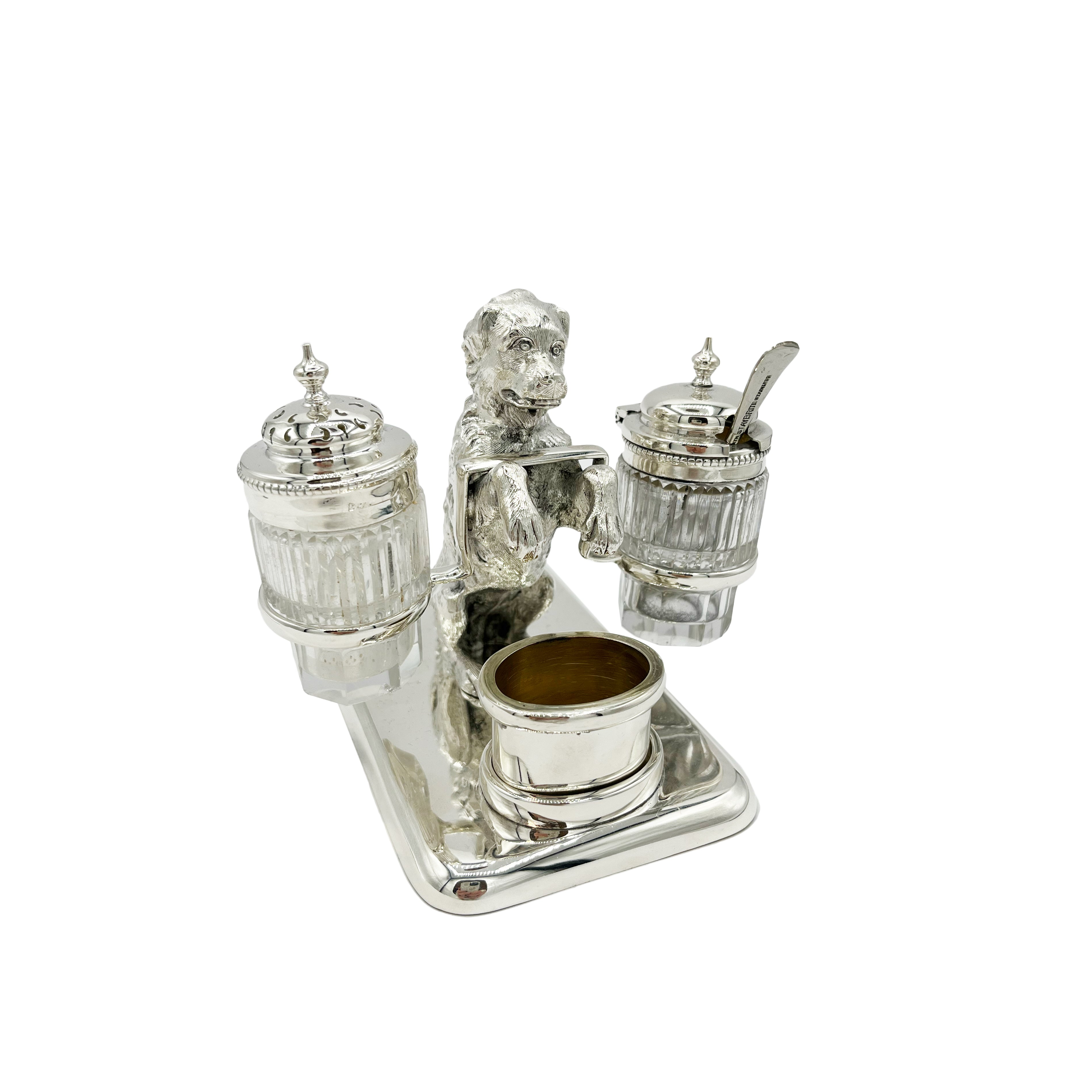 Antique Silver Plated Dog Cruet c.1890