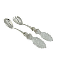 Antique Pair Silver Plated + Glass Salad Servers c.1910