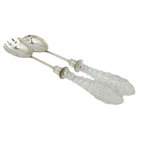Antique Pair Silver Plated + Glass Salad Servers c. 1910