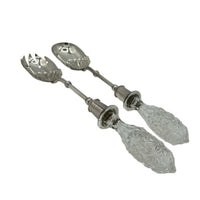 Antique Pair Silver Plated + Glass Salad Servers c.1910