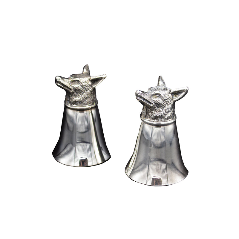 Antique Pair Silver Plated Stirrup Cups Fox Masks