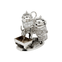 Antique Donkey with Basket Cruet Silver Plated Etched Glass