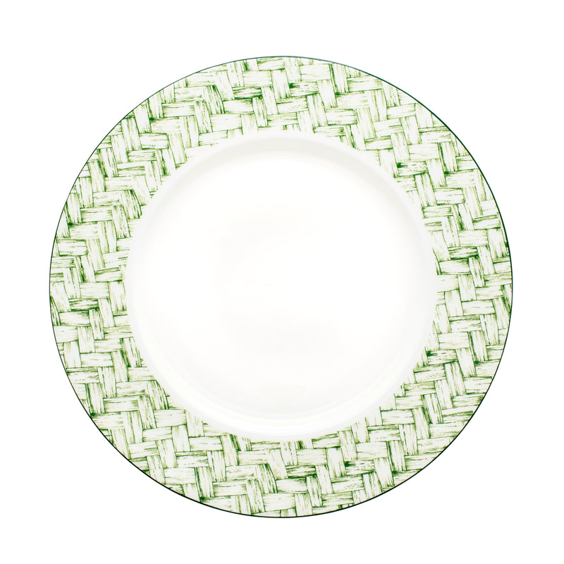 Nina Campbell x Halcyon Days Green Basketweave side plate on white background 