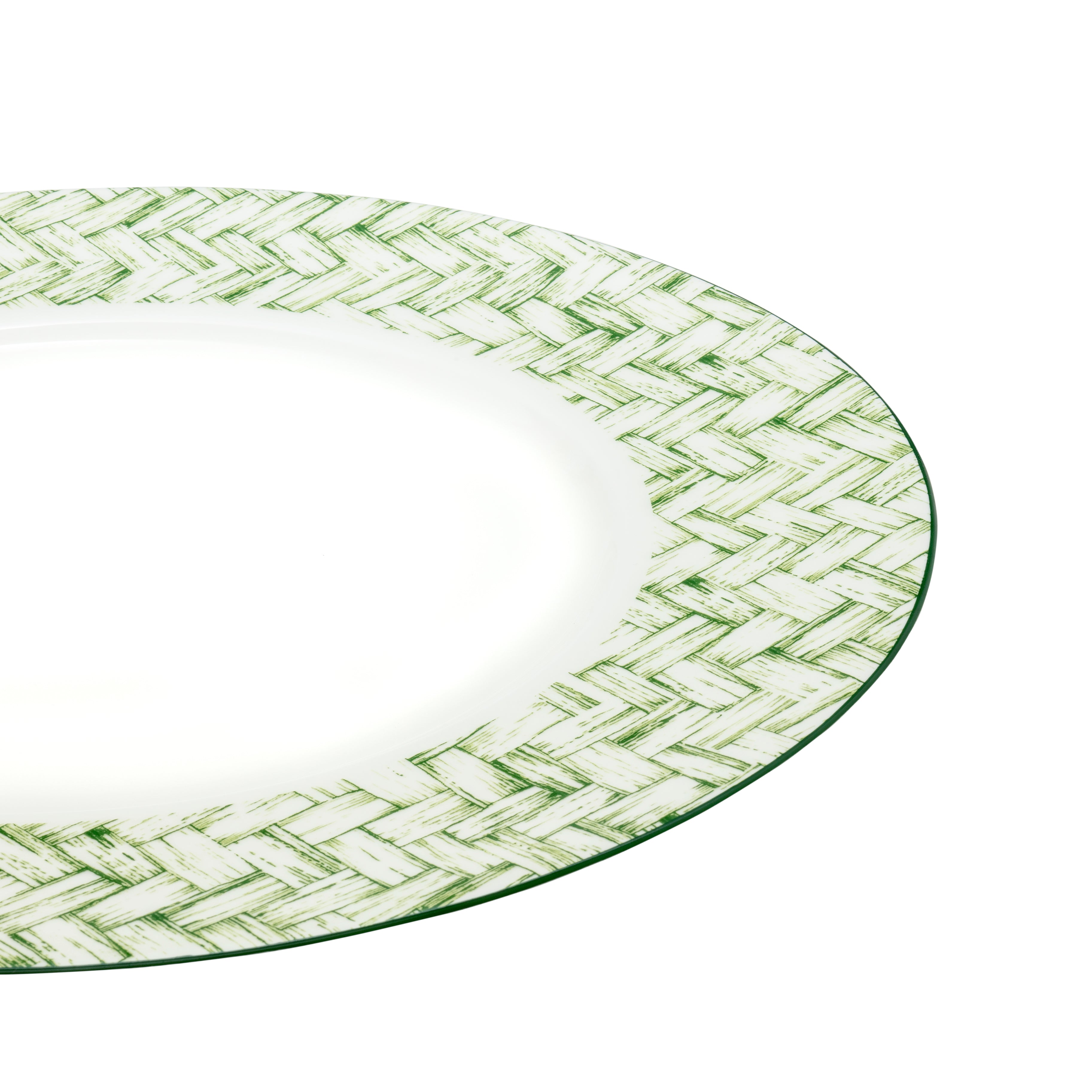 Nina Campbell x Halcyon Days Green Basketweave side plate on white background 