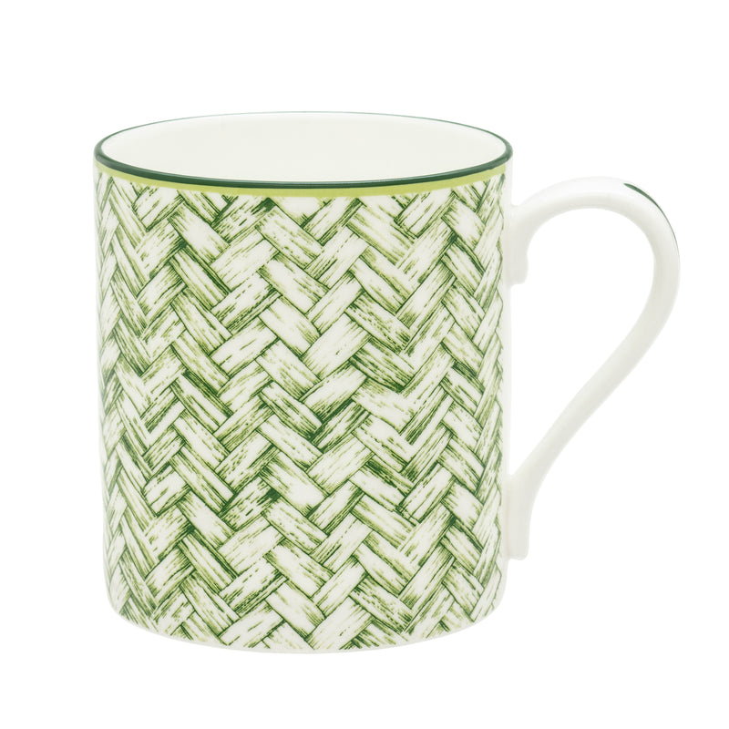 Nina Campbell x Halcyon Days Mug green basketweave on white background