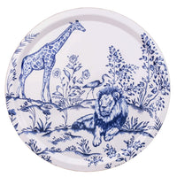 Nina Campbell serengeti round birchwood tray against a white background