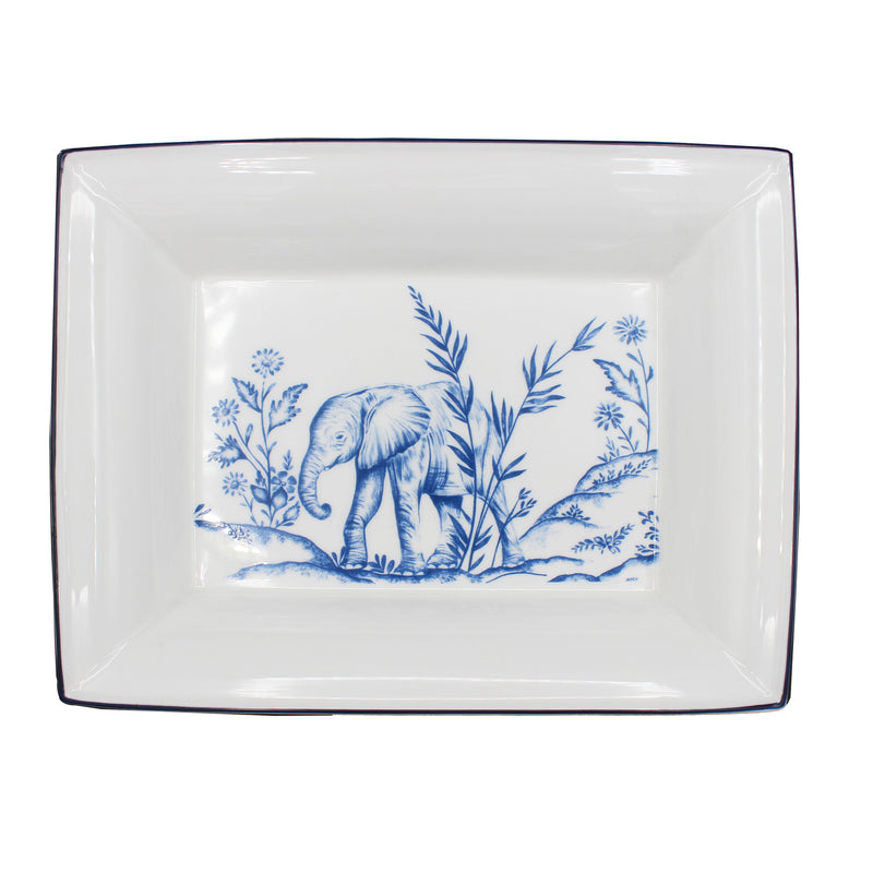 Nina Campbell Elephant Serengeti Rectangular Trinket Tray on a white background