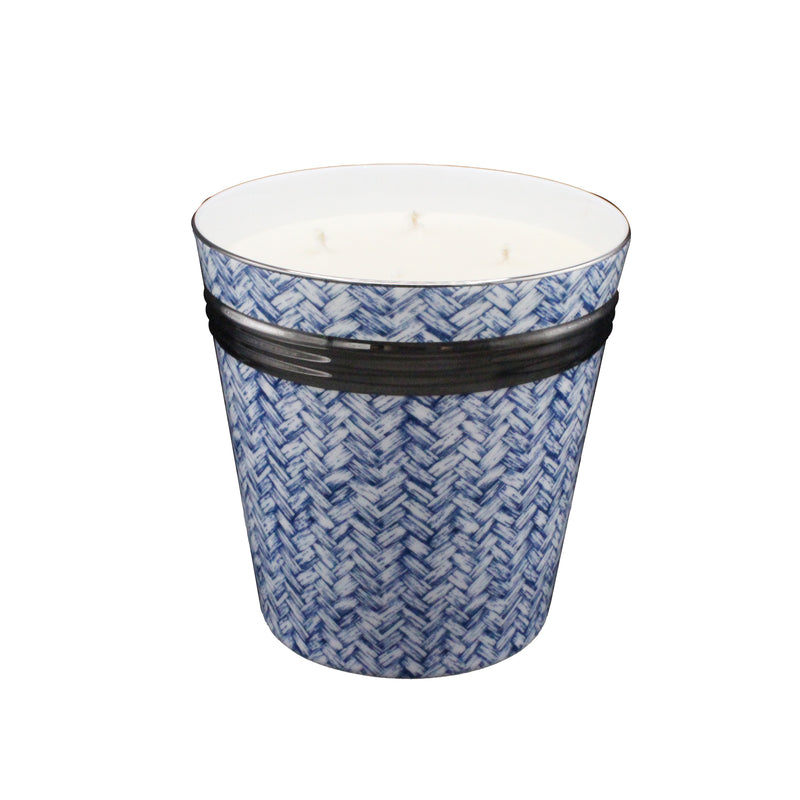 Nina Campbell Basketweave Blue Candle on white background