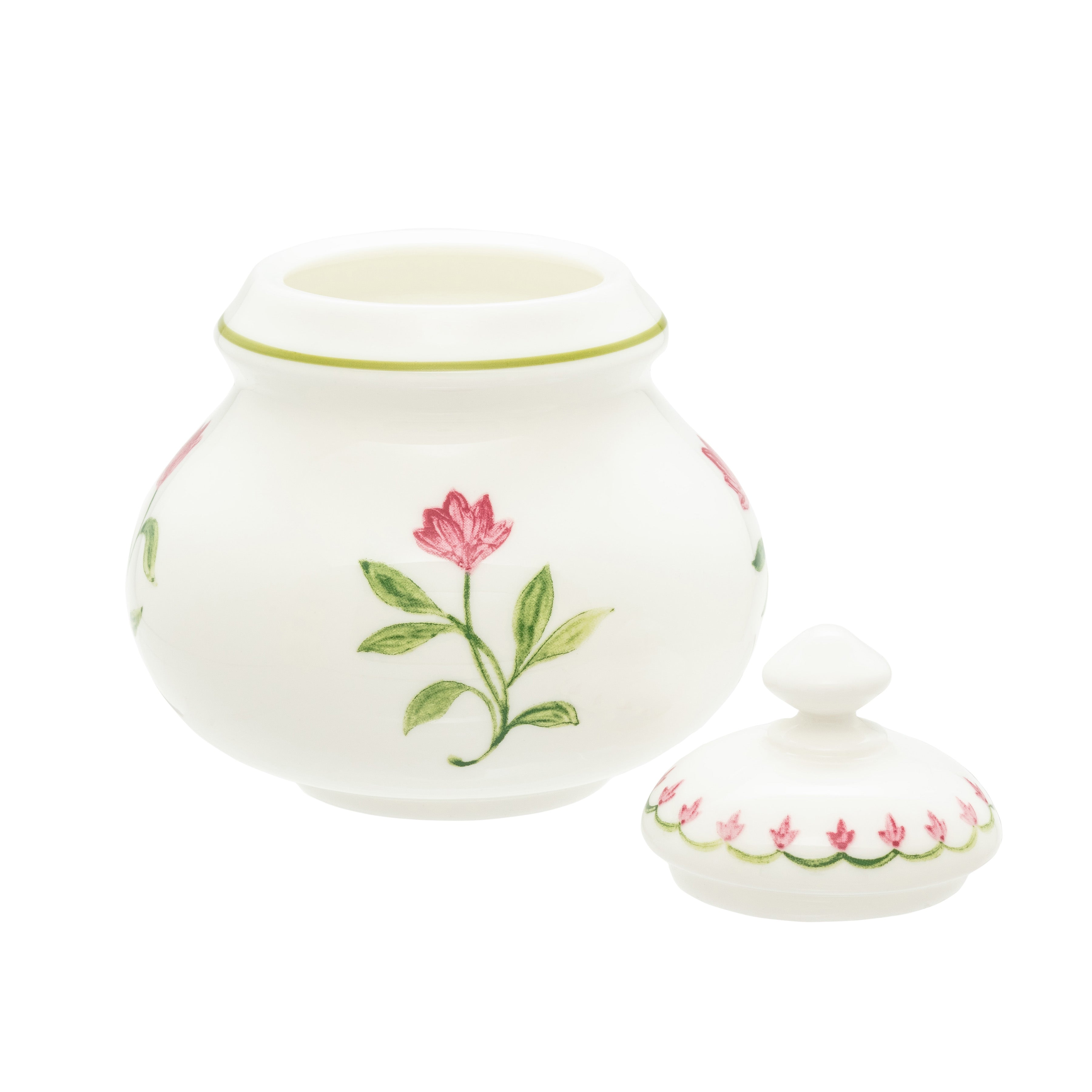 Nina Campbell Pink Marguerite Sugar Pot on white background 