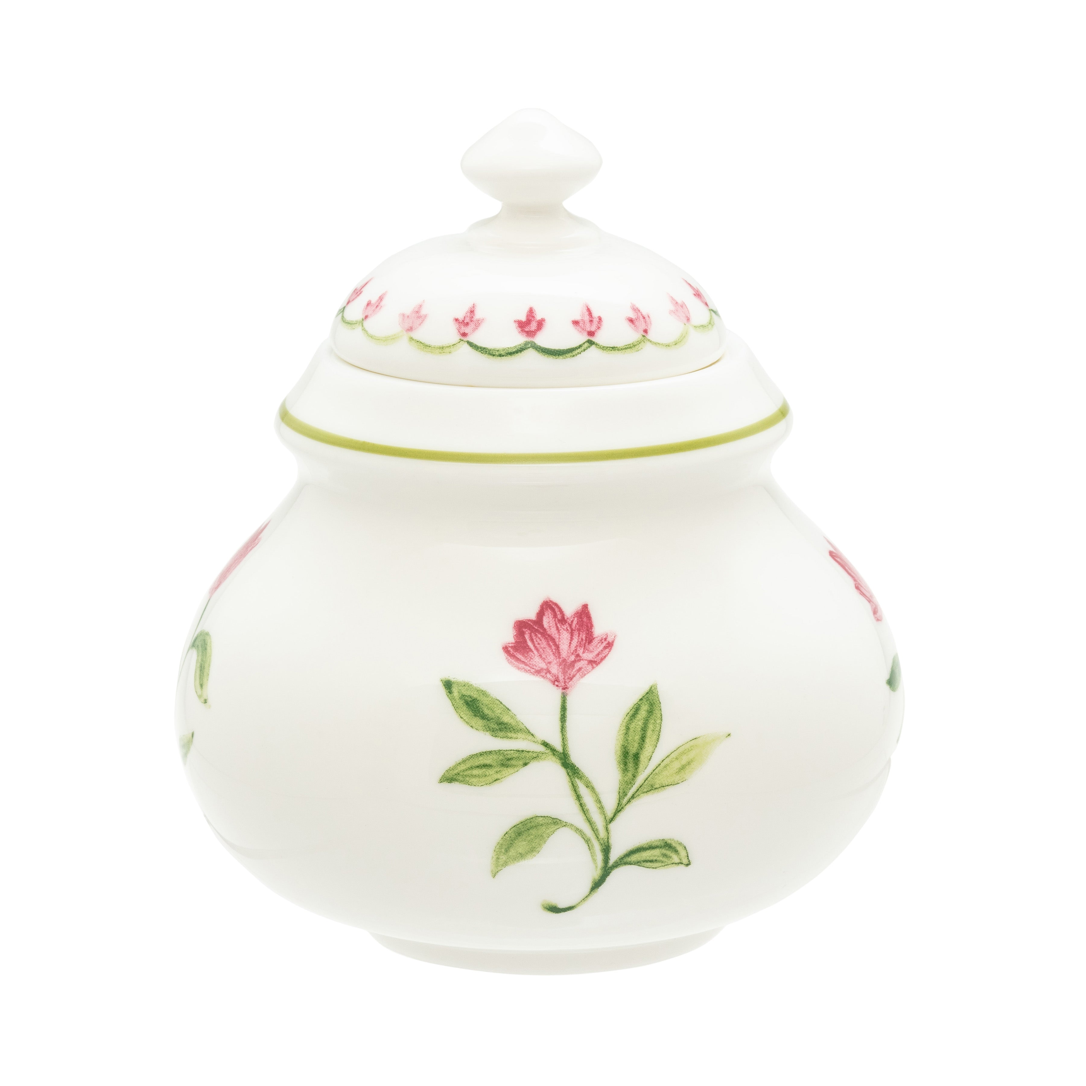 Nina Campbell Pink Marguerite Sugar Pot on white background 