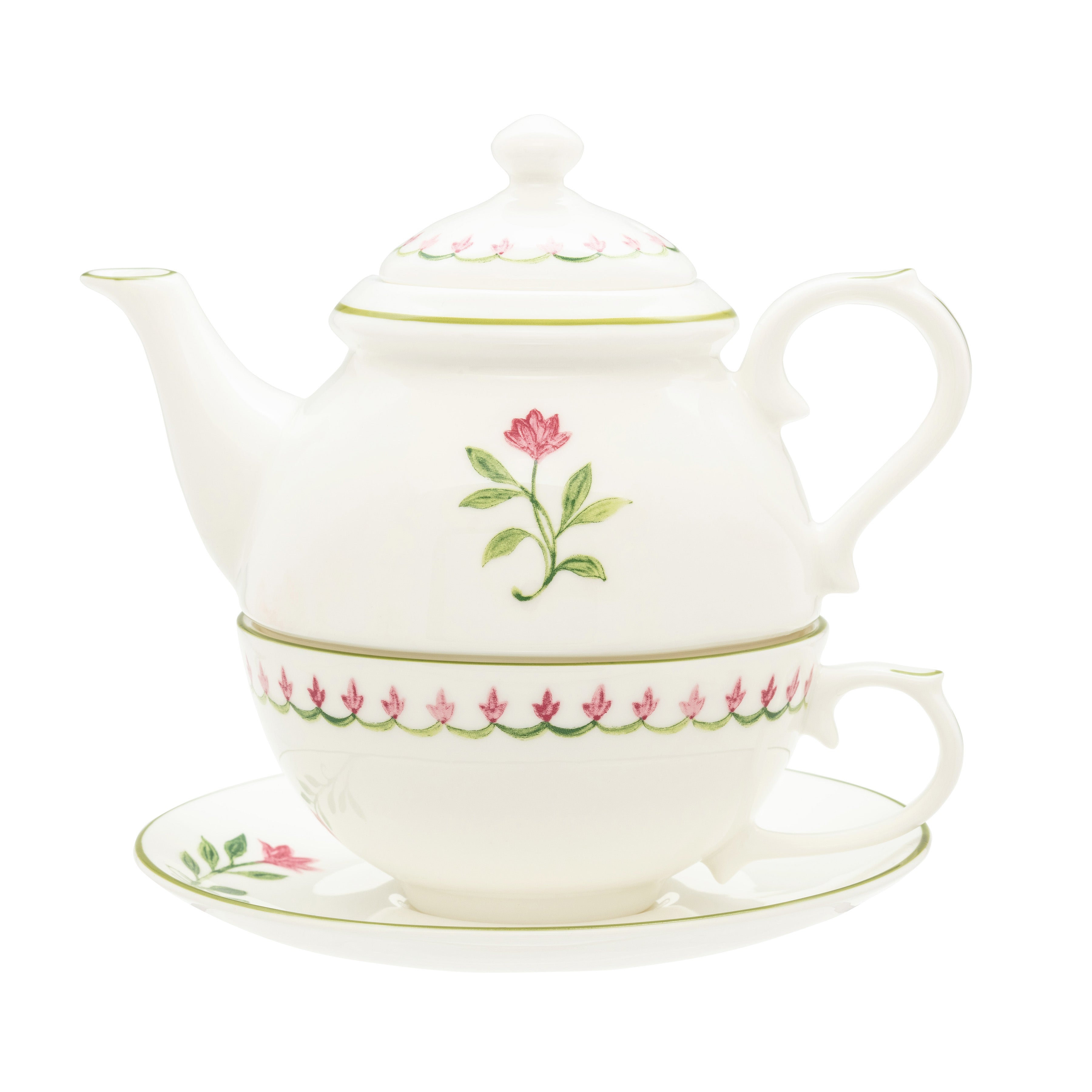 Nina Campbell Marguerite Pink Tea Set for One on white background