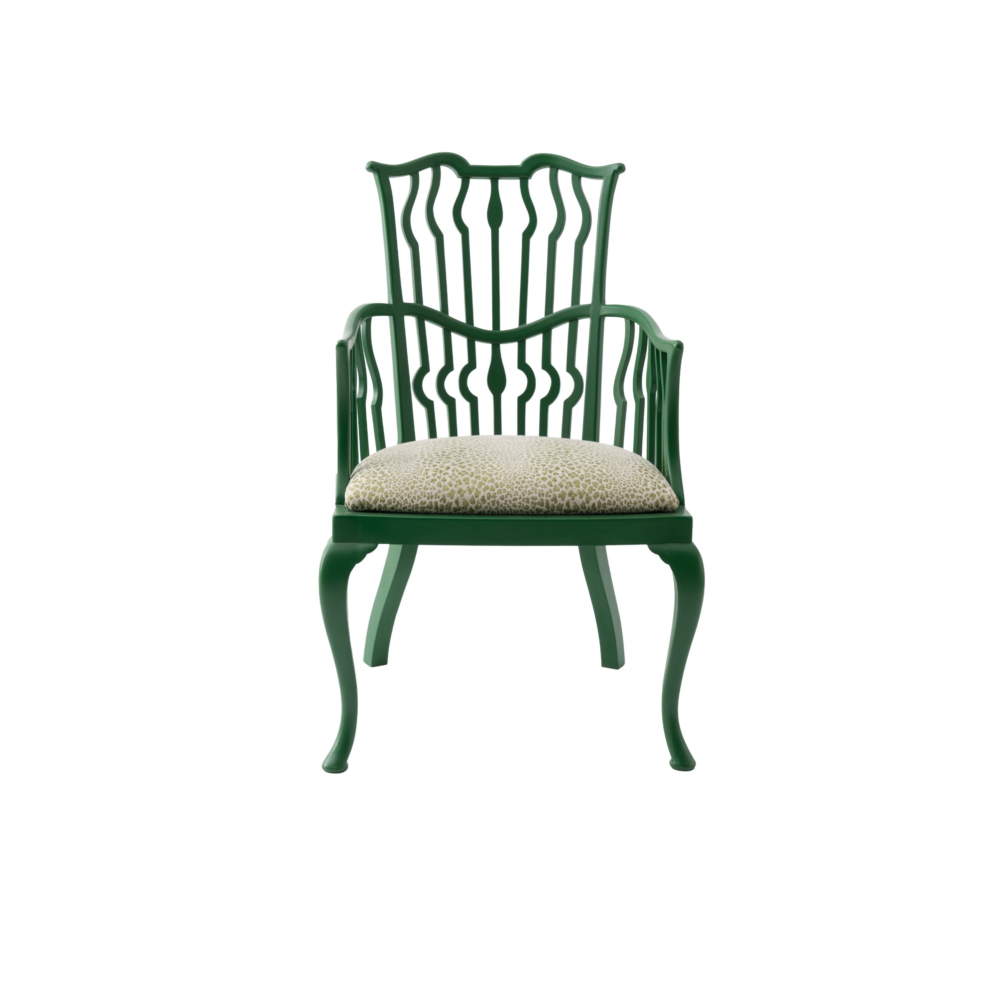 Nina Campbell Archie Chair in Green Bagatelle against a white background