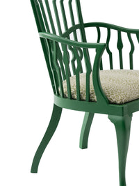 Nina Campbell Archie Chair in Green Bagatelle against a white background