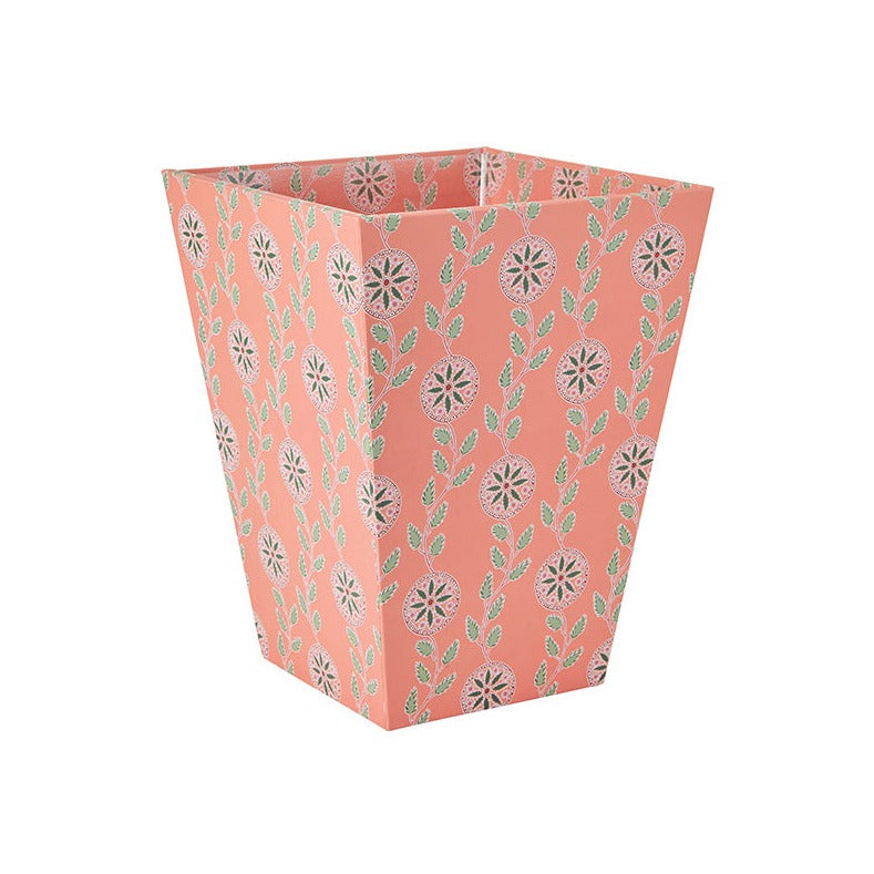 Nina Campbell waste bin in the coral colour way stationery collection on white background