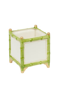 Nina Campbell Large Cachepot in green white and gold on white background