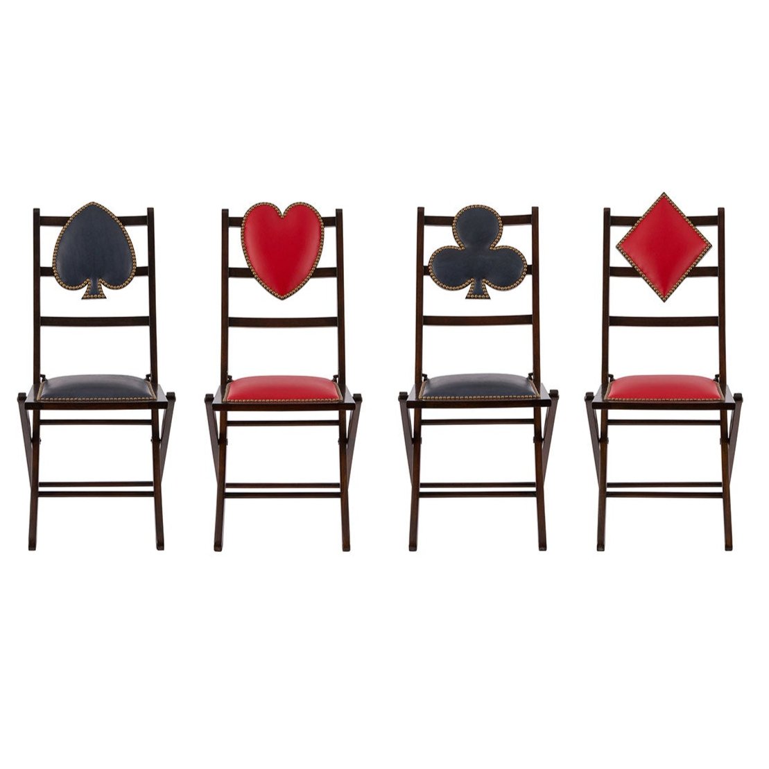 Nina Campbell Set of 4 Card Chairs on White Background
