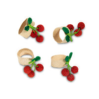 Nina Campbell Raffia Napkin Ring Cherry  x4 against a white background