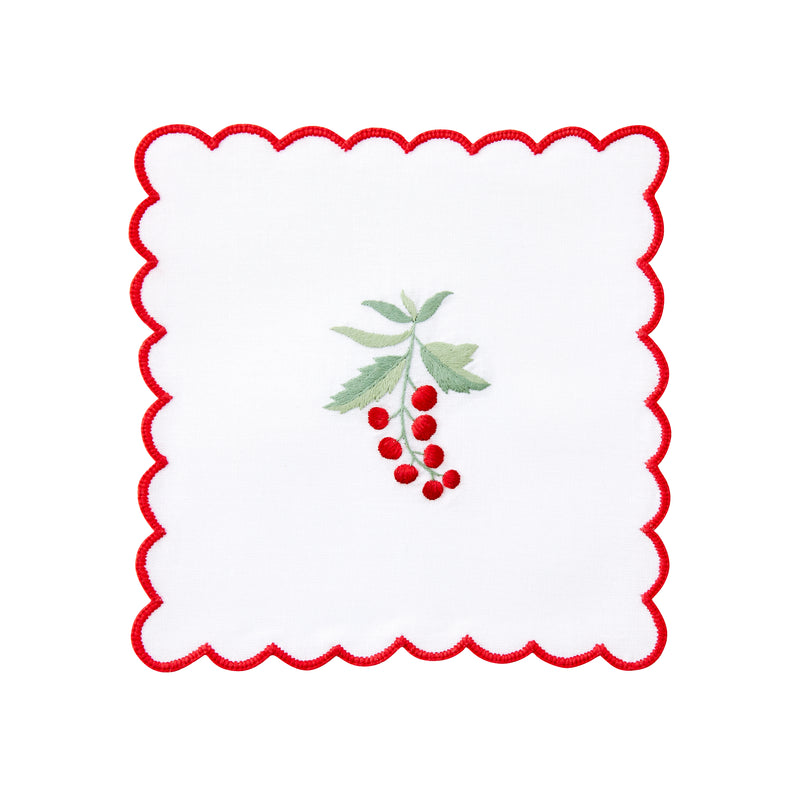 Nina Campbell cocktail napkin / coaster red berries on white background