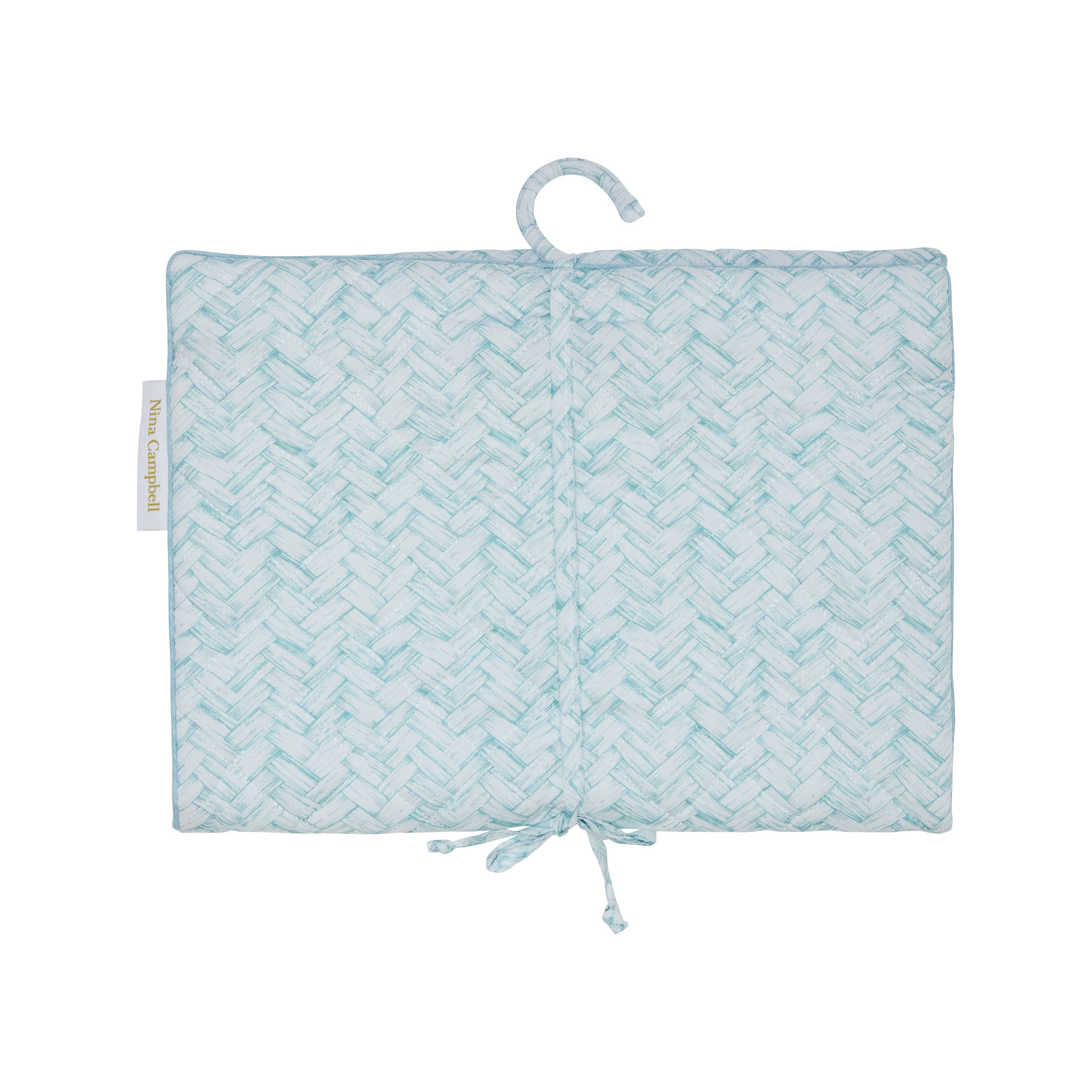 Nina Campbell Hanging Bag in an aqua Basketweave pattern against a white background