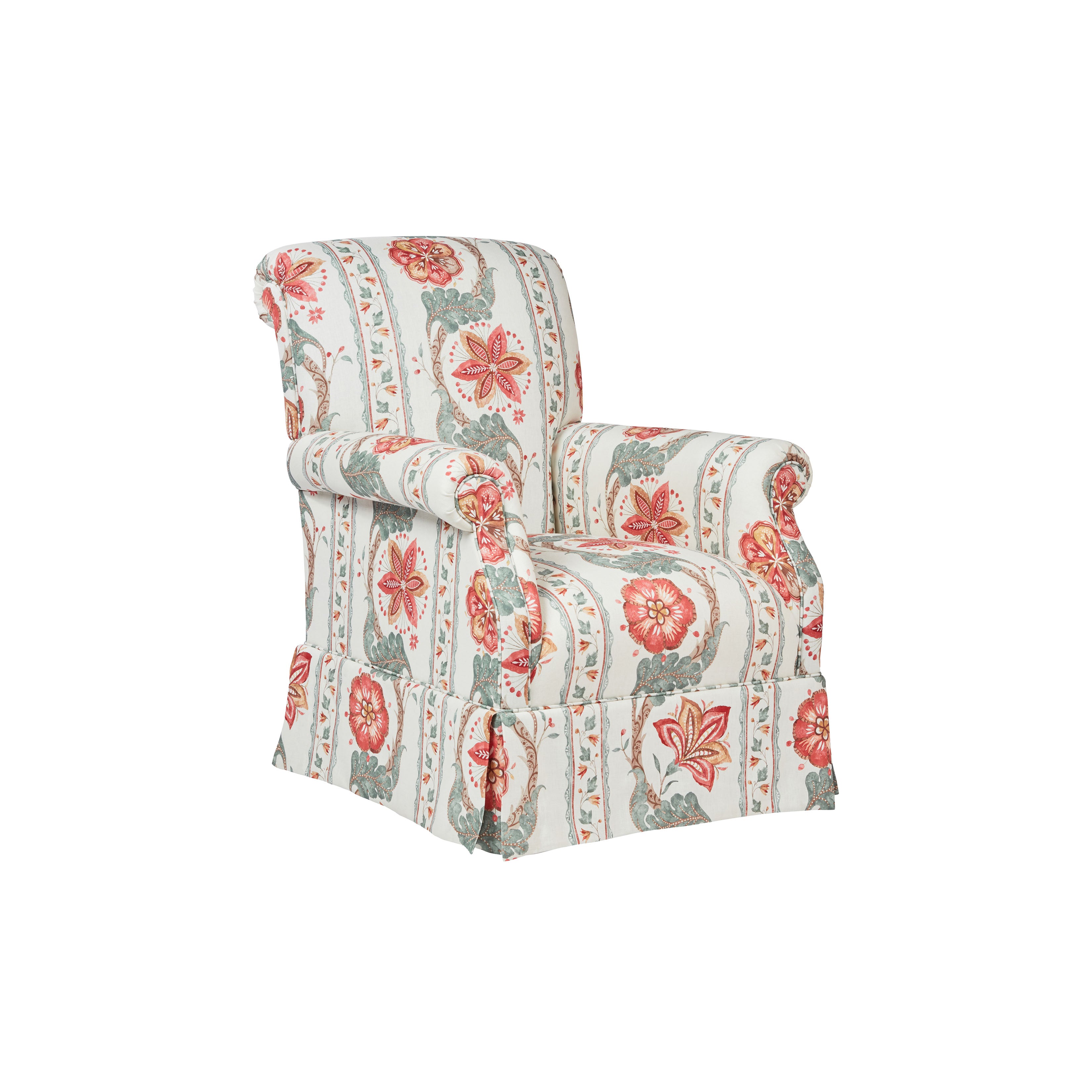 Nina Campbell Elizabeth Barrett Browning Armchair in Clermont with Valance against a white background