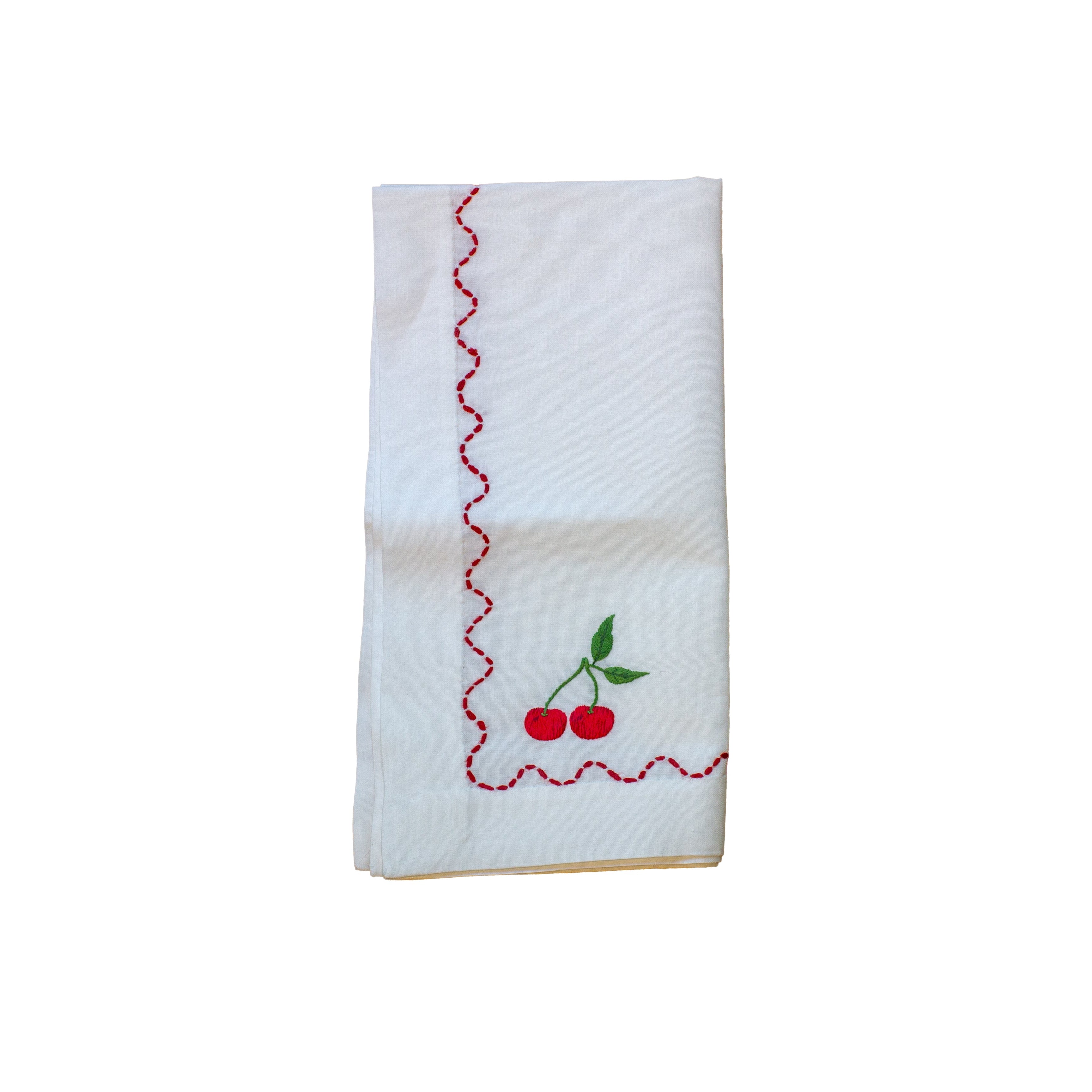 Napkin Hand Embroidered Cherries