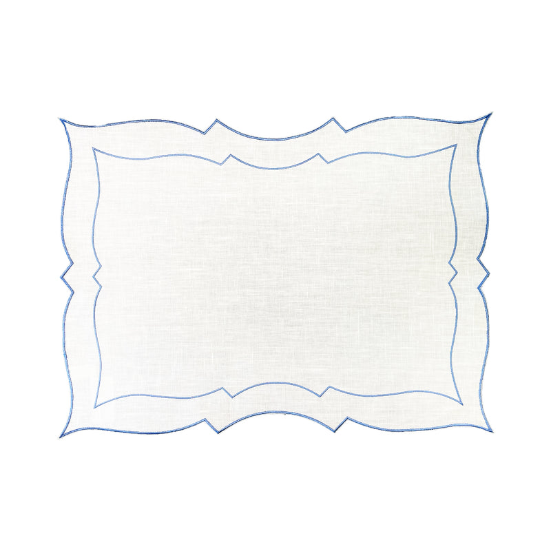 Nina Campbell Coated Linen Placemat Decorative Rectangular White/Navy against a white background