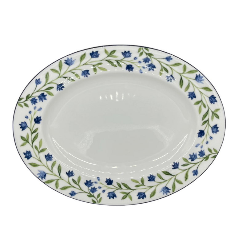 Oval Nina Campbell And Halcyon Days Marguerite collection platter on a white background 