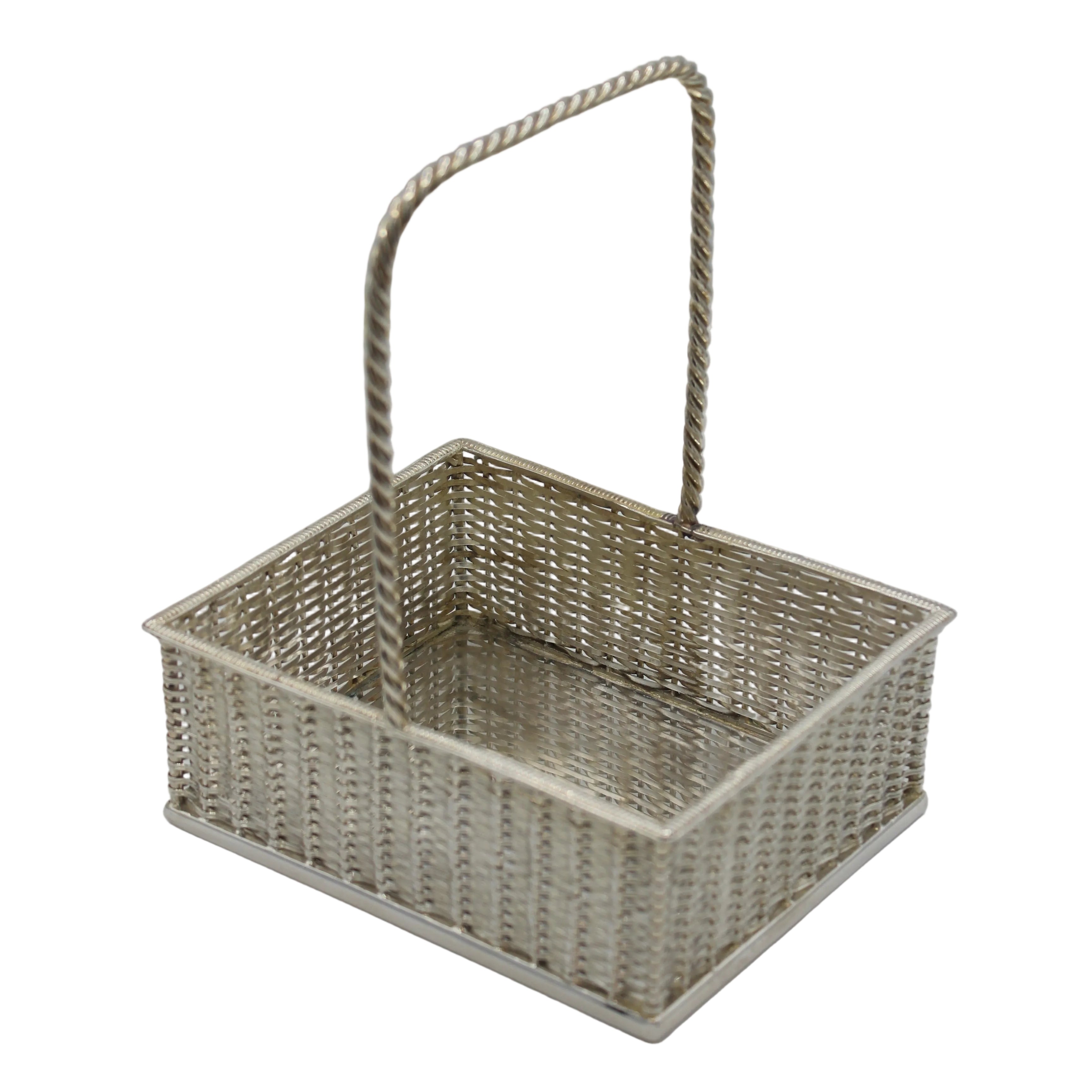 A Silver Plated Basketweave Basket Large, c. 1900