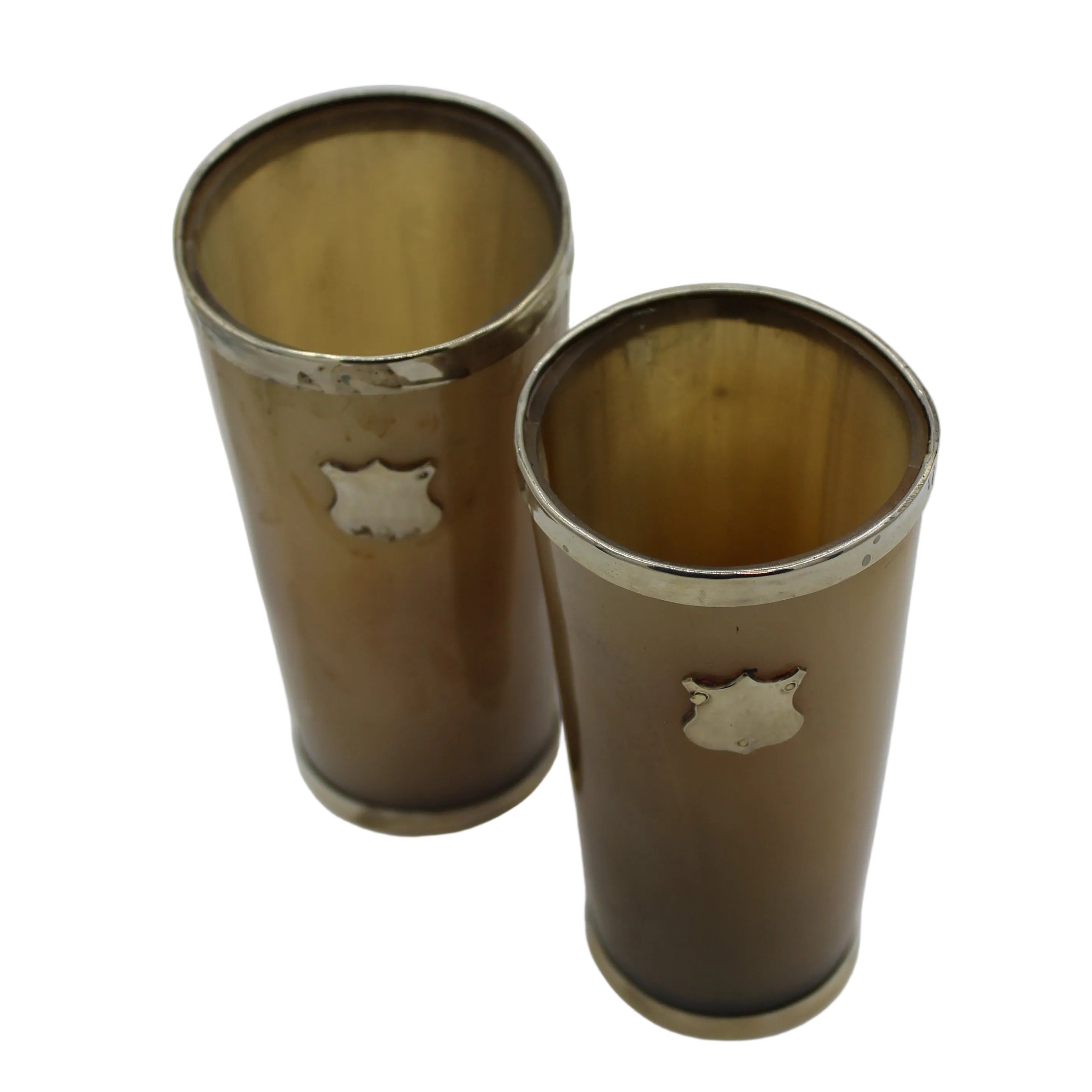 A Pair of Silver Plated Horn Beakers