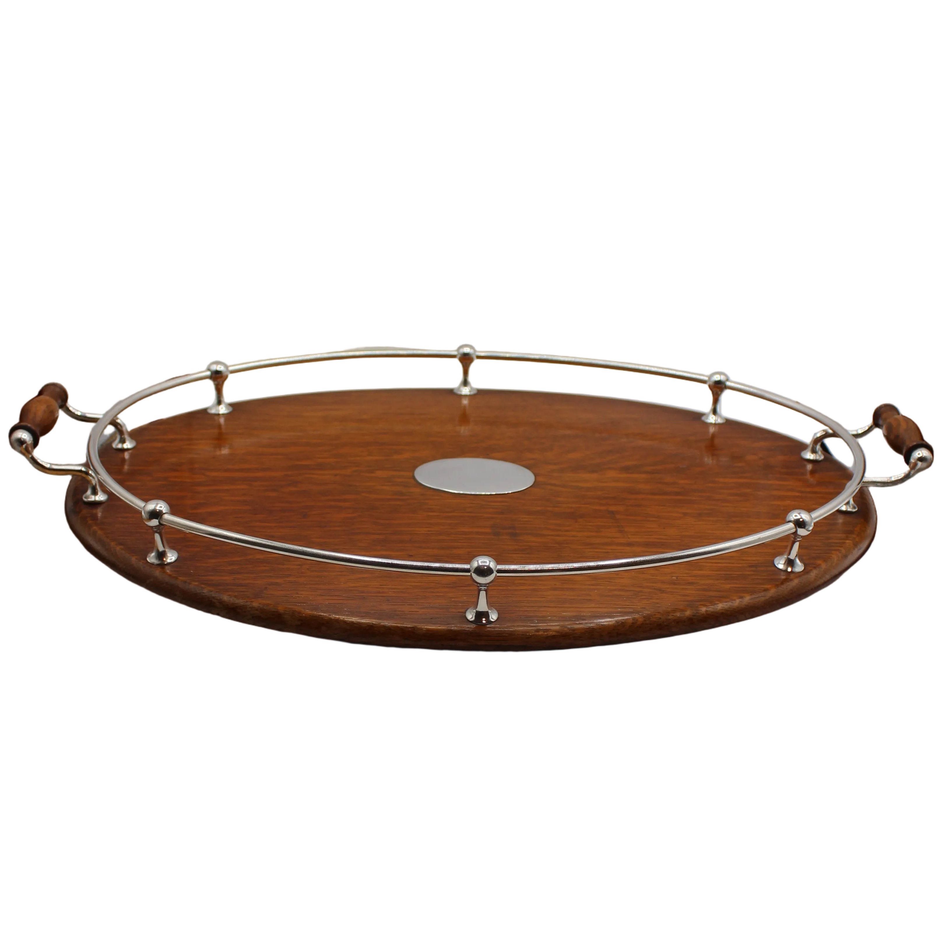 A Late Victorian Silver Plated Oak Oval Tray, c. 1900