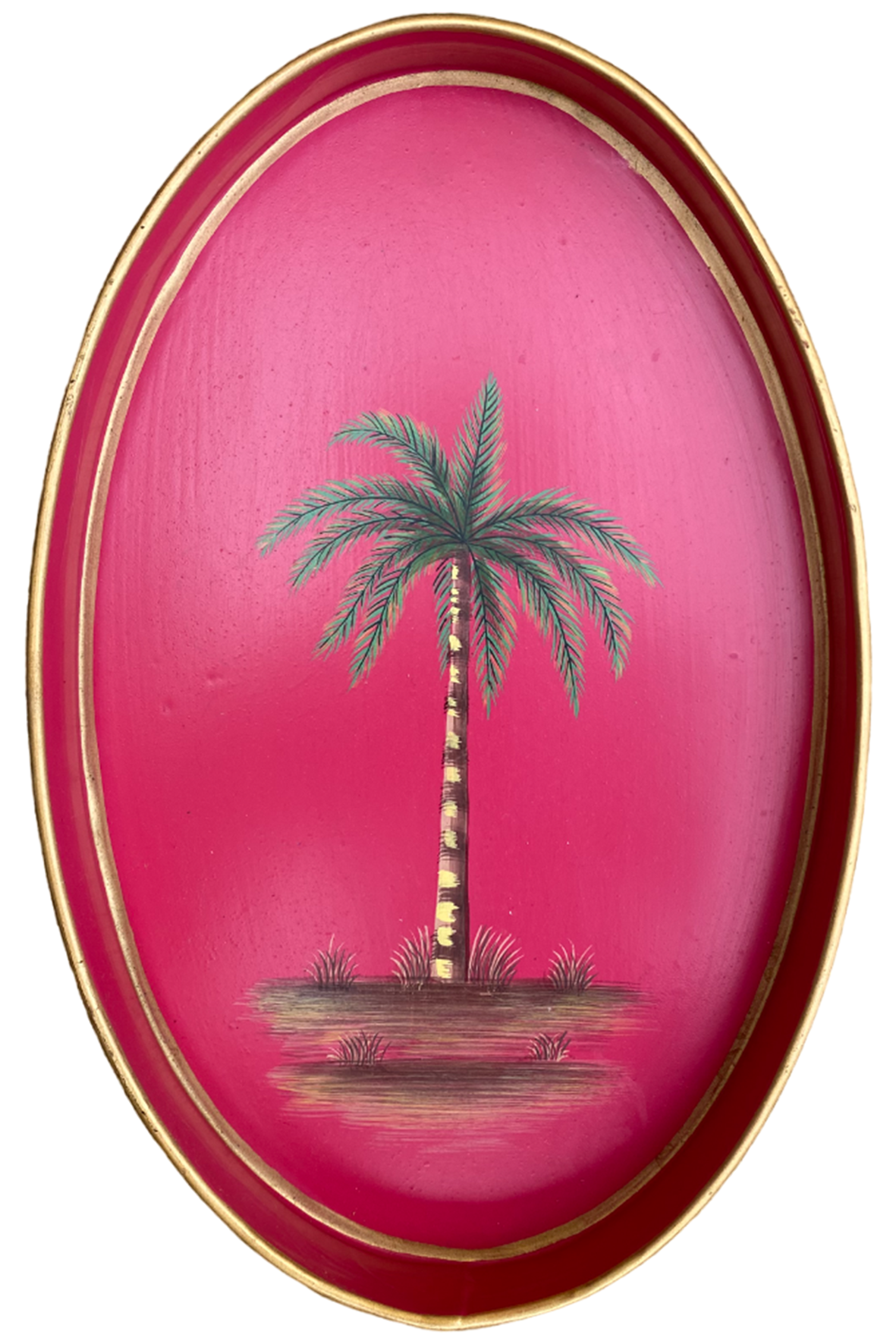 Iron Tray Oval Palm Pink