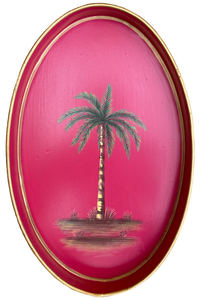 Iron Tray Oval Palm Pink