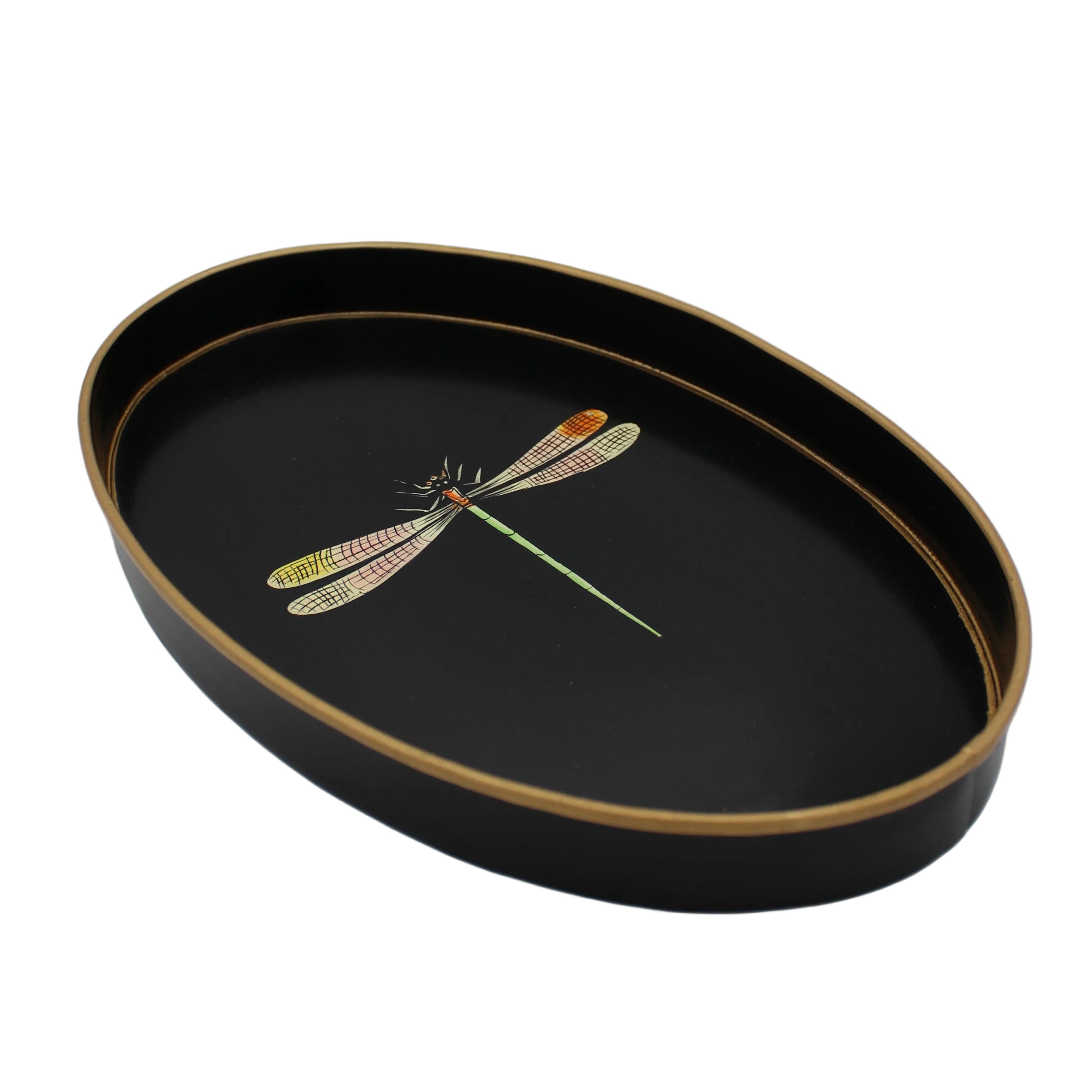 Iron Tray Oval Dragonfly Black