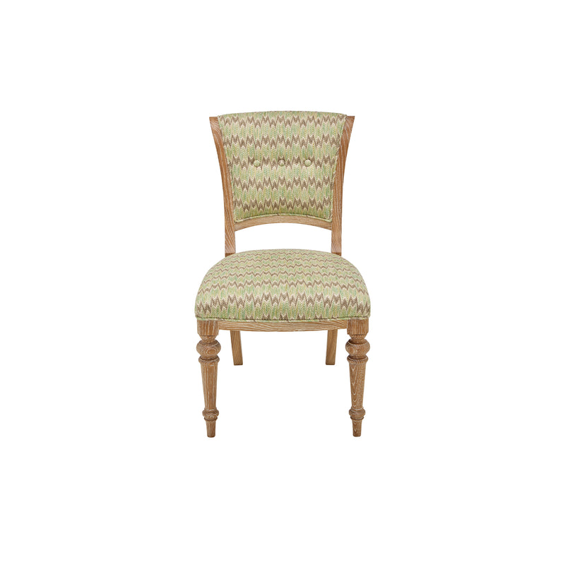 Nina Campbell Jennifer Dining Chair Solid Oak Dumas Green against white background