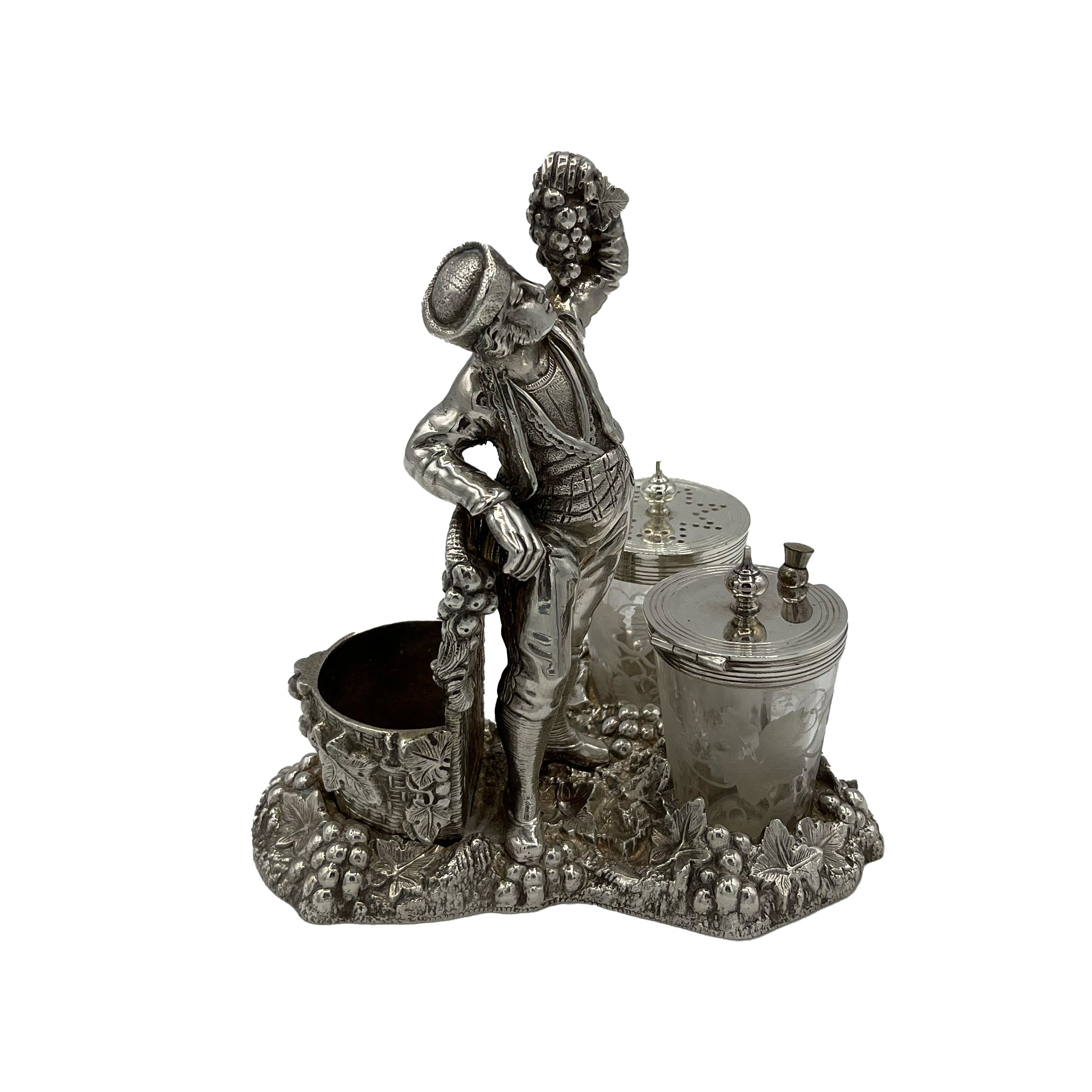 Antique Silver Cruet Set Man with Grapes Circa 1920