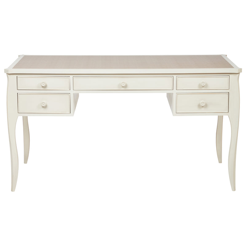 Margot Desk in Mineral White and Taupe Faux Leather