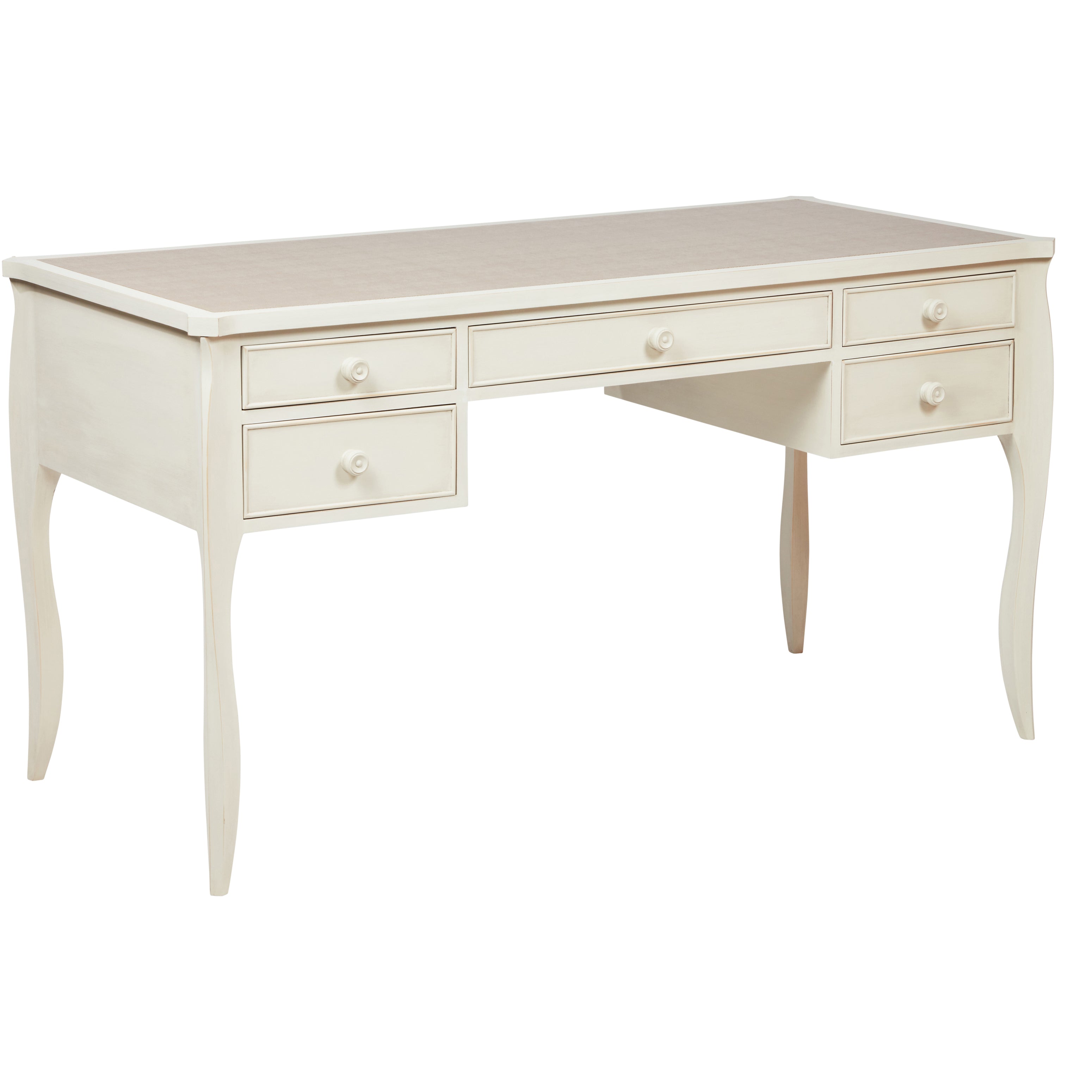 Margot Desk in Mineral White and Taupe Faux Leather