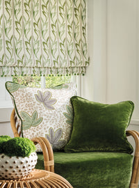 Nina Campbell Athena Fabric on a blind and cushion as well as gabrielle cushion and seat cushion