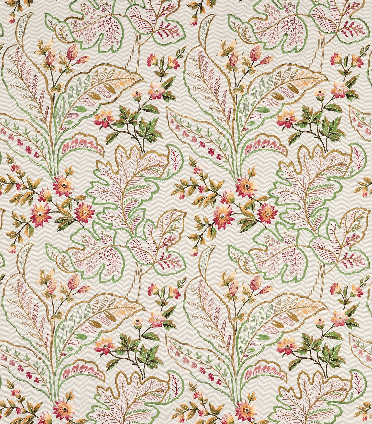 Nina Campbell Fabric - Woodbridge Sudbury Green/Coral NCF4500-01