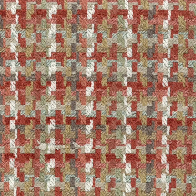 Nina Campbell Fabric - Dallimore Weaves Hadlow Coral/Taupe/Duck Egg NCF4521-02