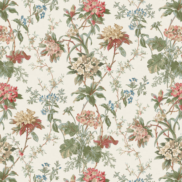 Dallimore Somerhill Fabric Coral/Eucalyptus NCF4531-03 | Nina Campbell