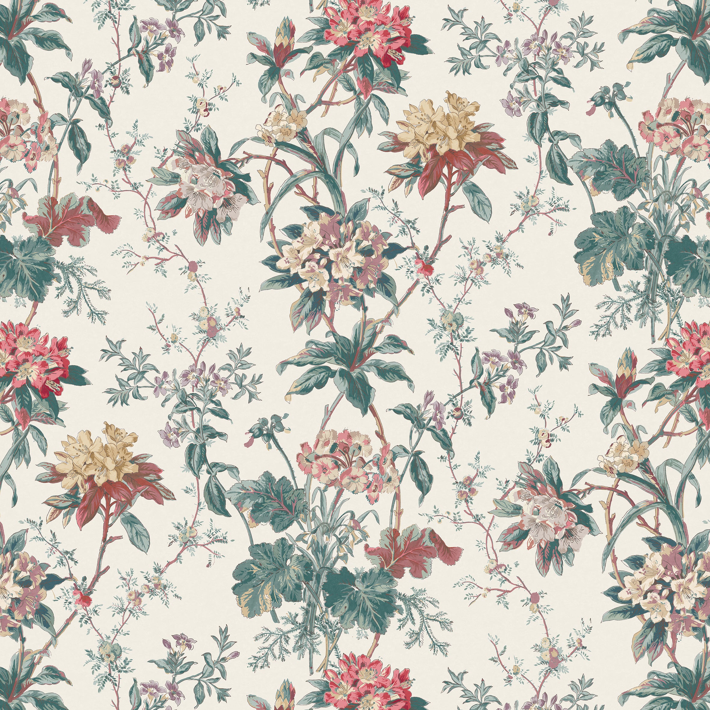 Nina Campbell Fabric - Dallimore Somerhill Coral/Eucalyptus NCF4531-04