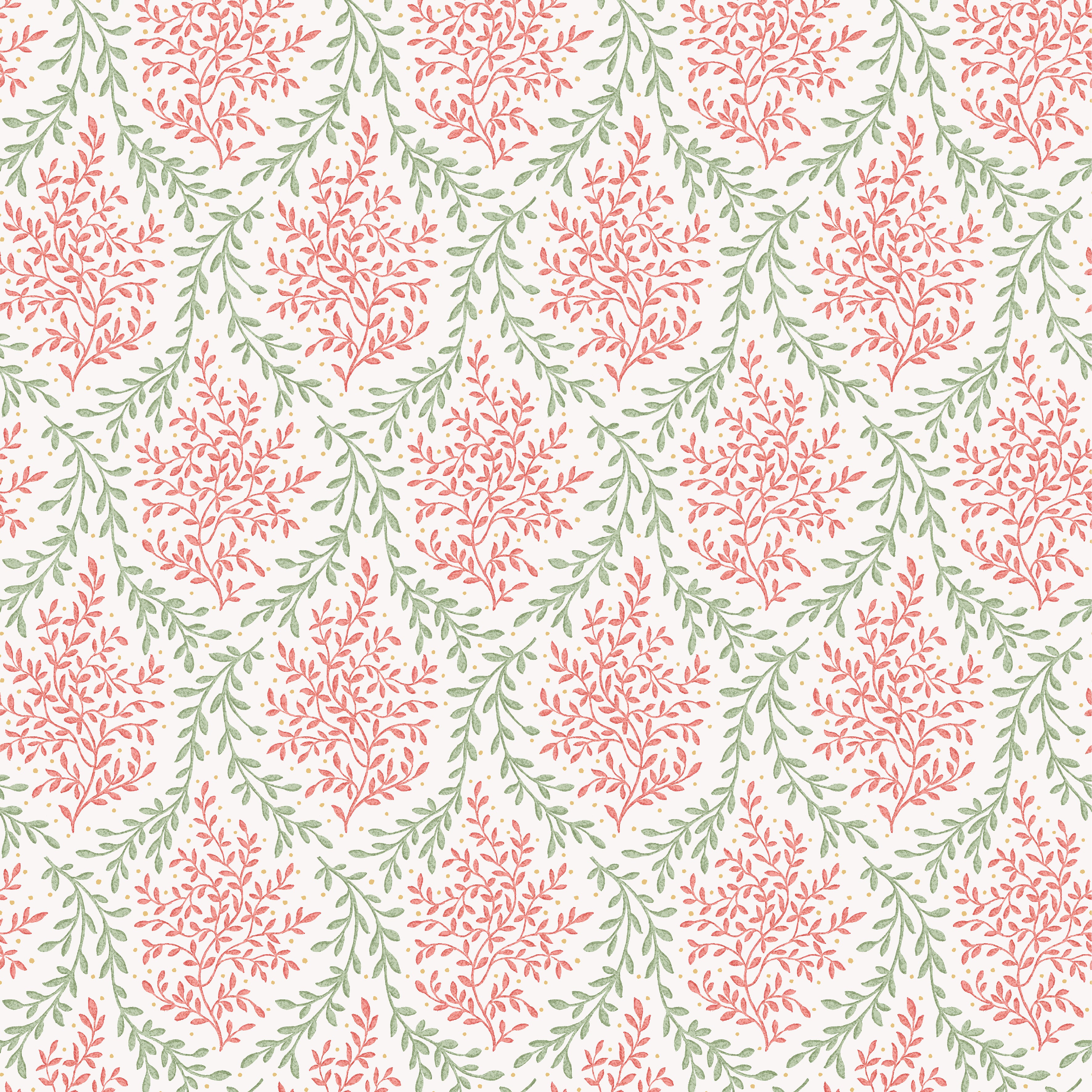 Nina Campbell Fabric - Dallimore Bedgebury Coral/Eucalyptus NCF4534-03