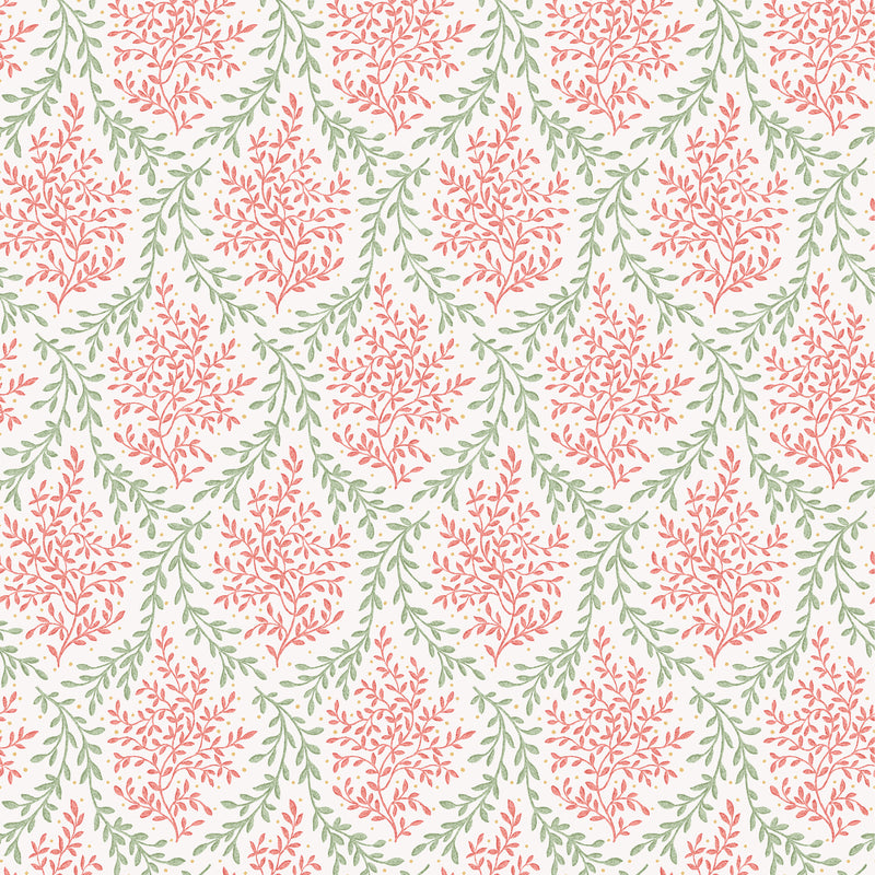 Nina Campbell Fabric - Dallimore Bedgebury Coral/Eucalyptus NCF4534-03