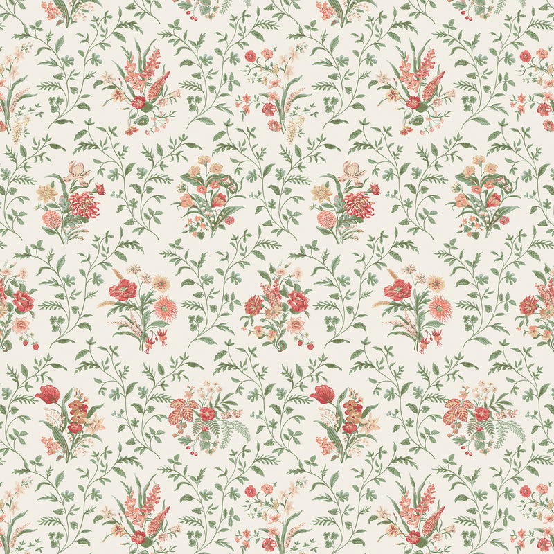 Nina Campbell Fabric - Dallimore Hollingbourne Coral/Eucalyptus NCF4535-01